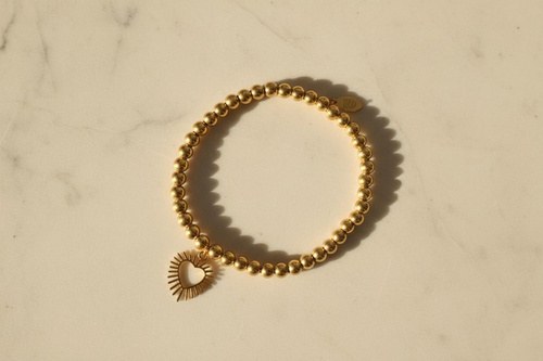 Cala Armband, Bolletjesarmband met hartje, Stainless steel