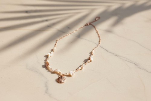 Luz Ketting, Parel- en schelpketting, Stainless steel · zoetwaterparels