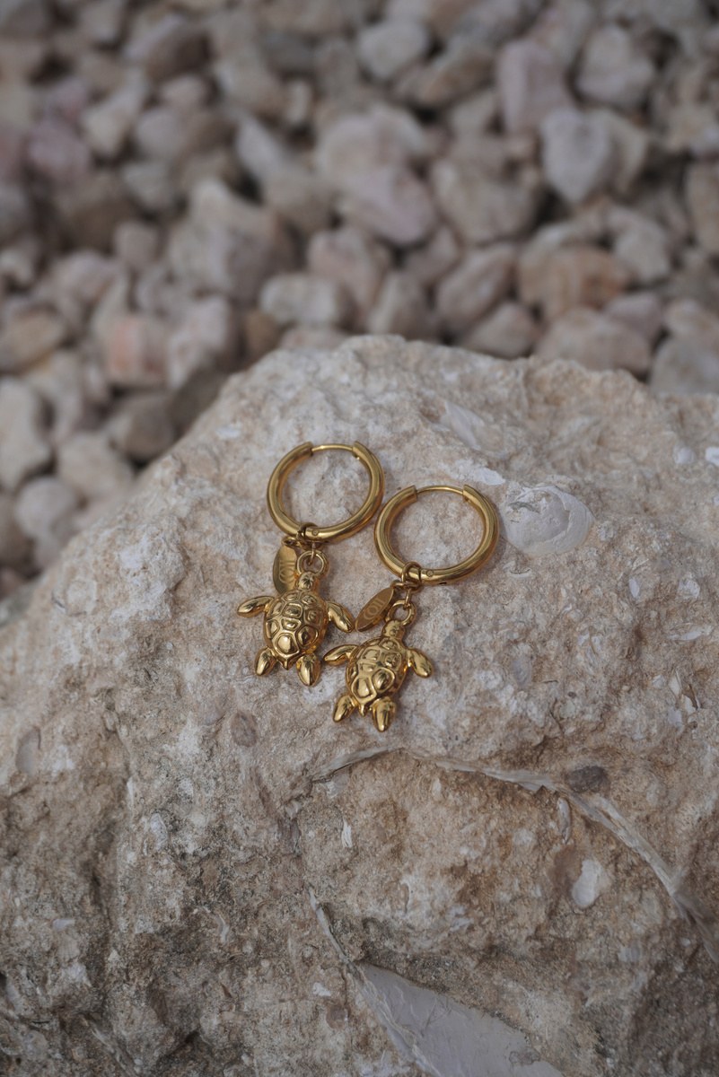 Mara Oorbellen, Hoops met zeeschildpadjes, Stainless steel